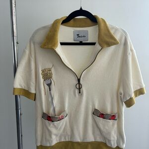 Cream and Yellow Zip-Up Polo Shirt
